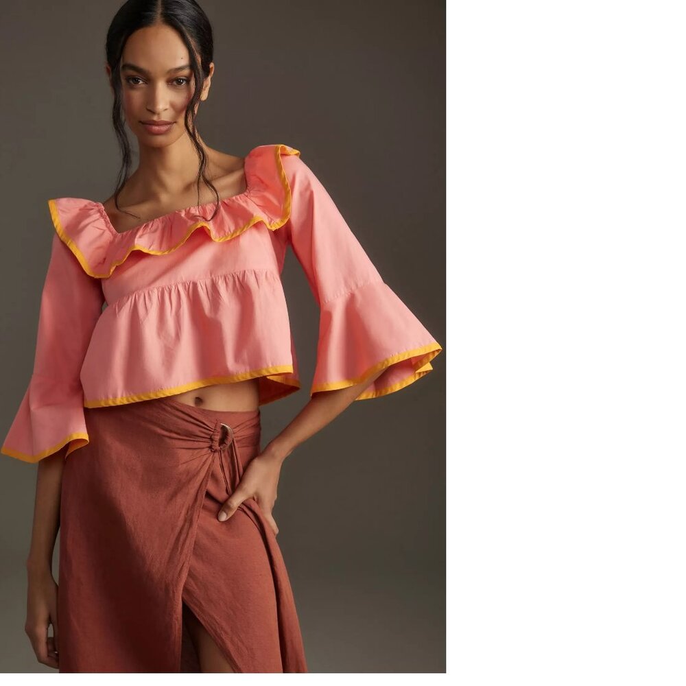 Anthropologie Maeve Square-Neck Ruffle Babydoll Top S new nwt pink